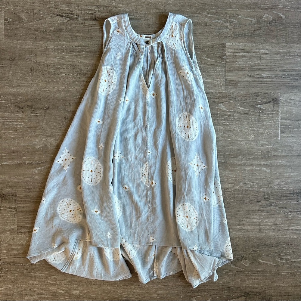 Free People Flowy Light Blue and Brown Tunic XS Boho Mini Dress
